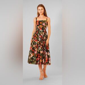 Julia Jordan SQUARE NECK BASQUE WAIST MIDI black FLORAL DRESS size 2 NWT*